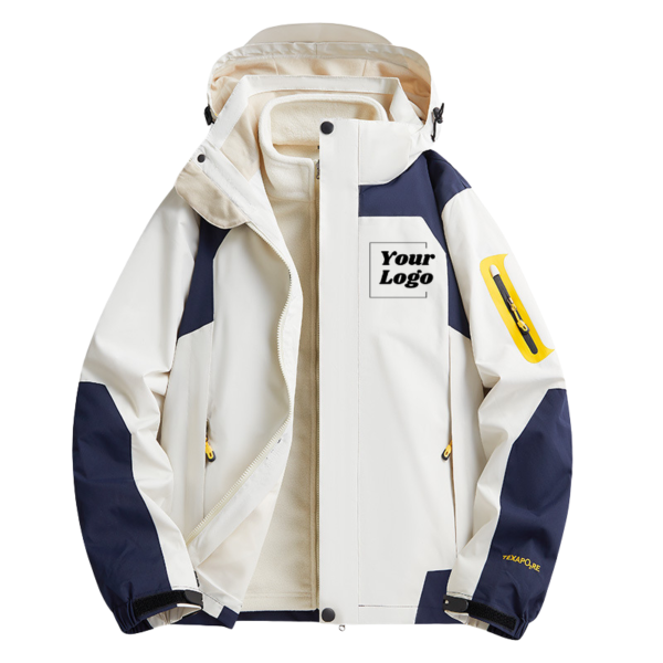 Three-in-One Water-Resistant Softshell Jacket with Detachable Polar Fleece Liner for Men and Women, Customizable Outdoor Hiking Jacket