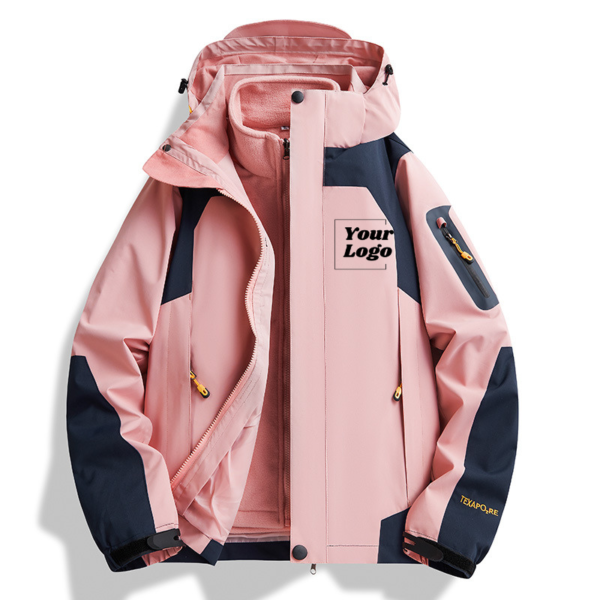 Three-in-One Water-Resistant Softshell Jacket with Detachable Polar Fleece Liner for Men and Women, Customizable Outdoor Hiking Jacket - Image 3