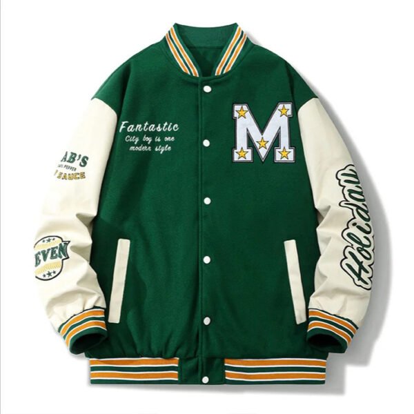 American Style Embroidered Color Block Baseball Jacket